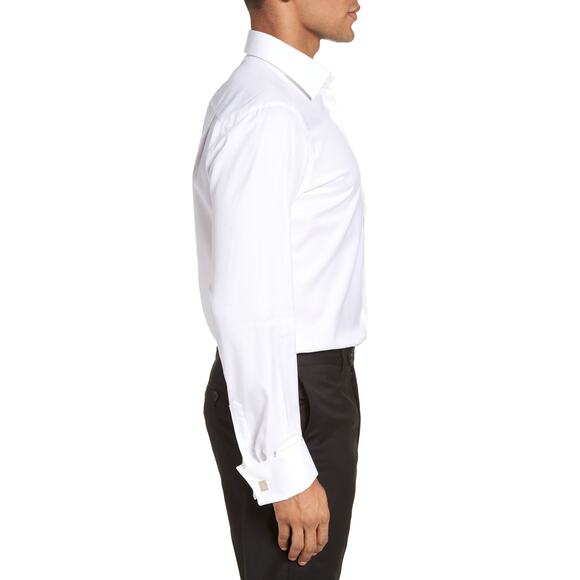 David Donahue Trim Fit Solid French Cuff Tuxedo Dress Shirt Luxury Size 18 34/35 - Picture 3 of 11